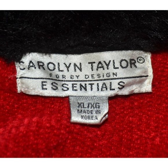 Carolyn Taylor Ladies Red Full Zip Faux Fur Fair Isle Sweater Cardigan Size XL - Picture 13 of 15